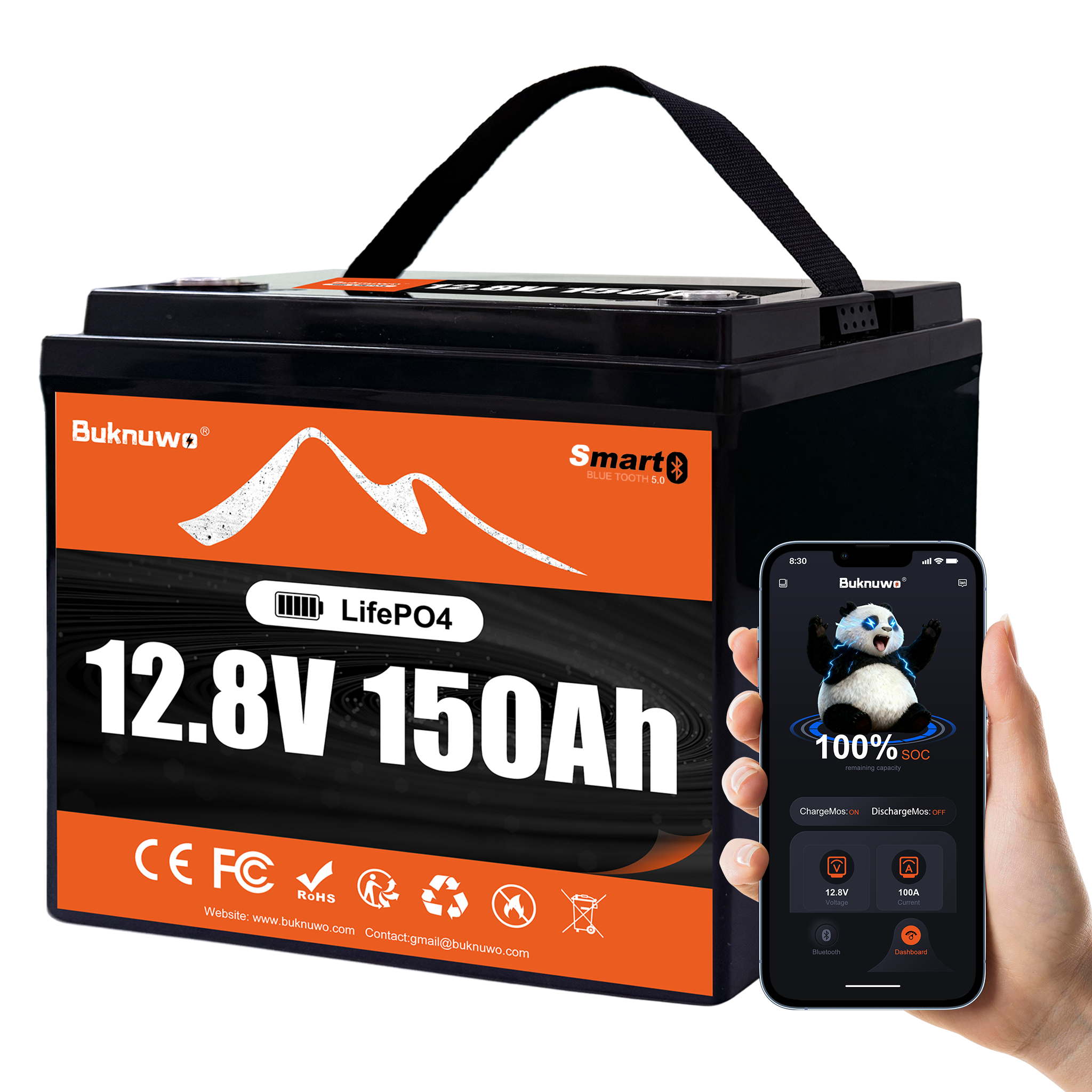 Smart Home Full System - Buknuwo Smart 12V/12.8V 150Ah Bluetooth LiFePO4