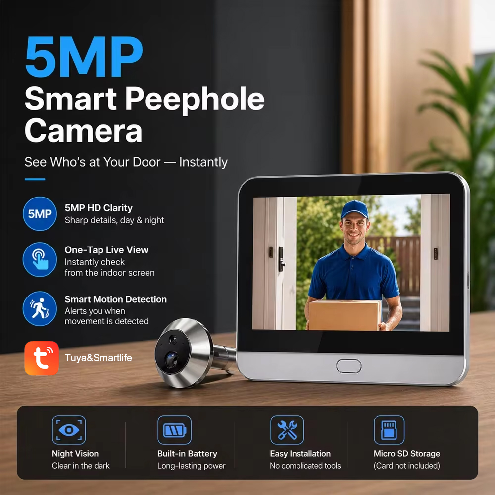 Smart 5MP Audio Record Peephol - مراجعة Smart Home Video Doorbell App وسعره