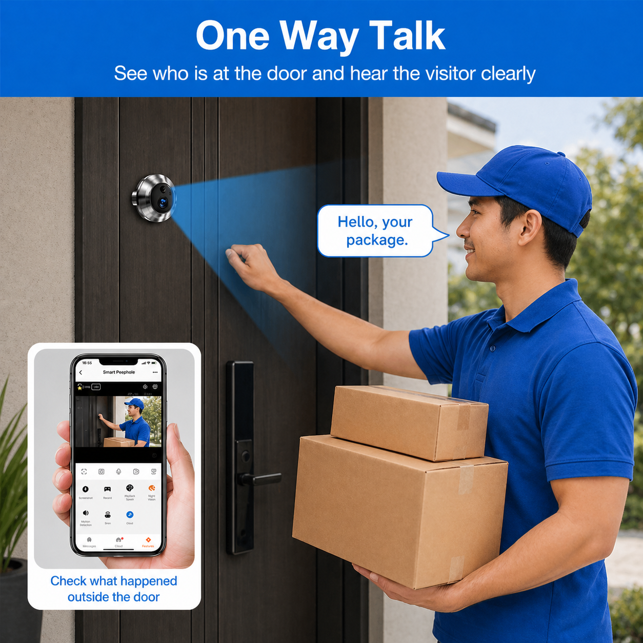 Smart 5MP Audio Record Peephol - مراجعة Smart Home Video Doorbell App وسعره